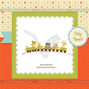 Baby shower card with toy train - vector image