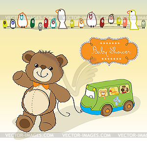 Baby shower card with cute teddy bear - vector image