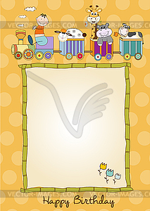 New baby announcement card with animal`s train - vector clipart