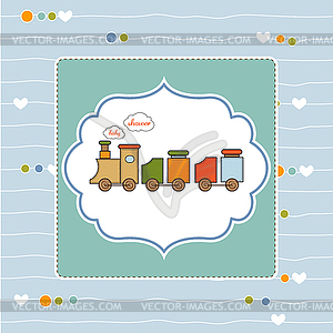 Baby shower card with toy train - vector image