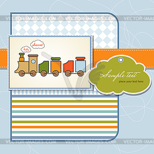 Baby shower card with toy train - stock vector clipart