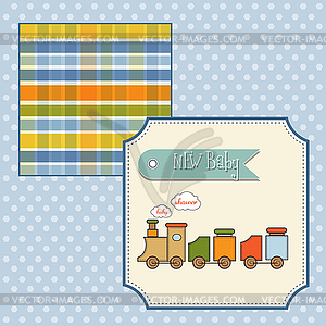 Baby shower card with toy train - vector image