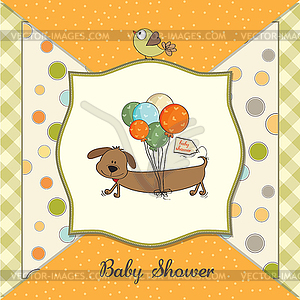 Baby shower card with long dog and balloons - vector image