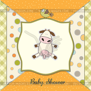 New baby announcement card with cow - vector clipart