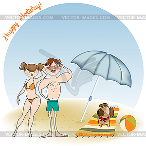 Happy couple on beach - vector clipart