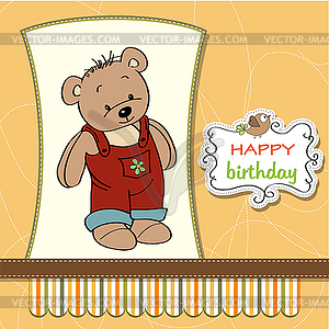 Birthday greeting card with teddy bear - vector clipart