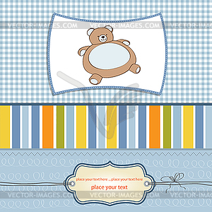 Baby shower card with teddy bear toy - vector image