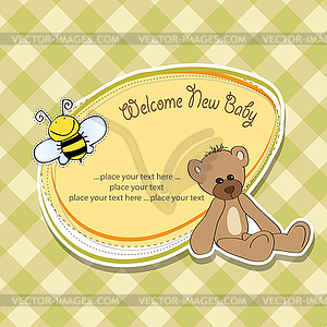 Baby shower card with teddy bear toy - vector image