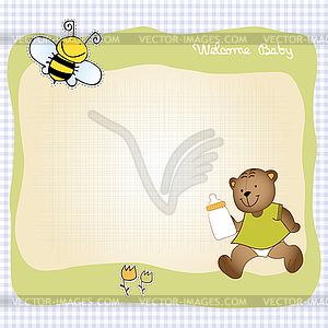 Baby shower card with teddy bear toy - vector image