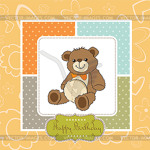 Birthday card with teddy bear - vector clip art