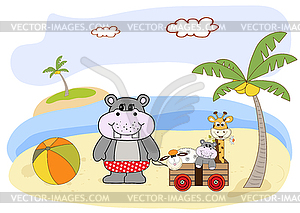 Hippo play on beach - vector image