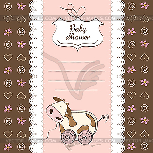 Baby shower card with cute cow toy - royalty-free vector image