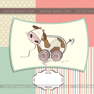 Childish card with cute cow toy - vector clipart