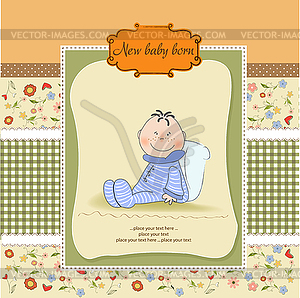 New baby announcement card with little baby - vector image