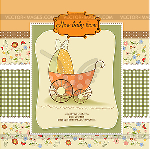 Baby shower card with cute stroller - vector clipart