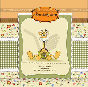 Baby shower card with baby giraffe - vector clipart / vector image