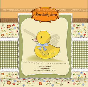 Baby shower card with little duc - vector image