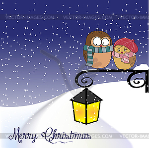 Template of Christmas card with funny birds - vector clipart