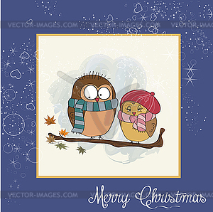 Template of Christmas card with funny birds - vector image