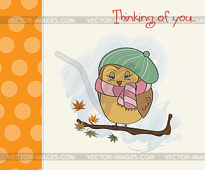 Cute female bird on branch - vector clip art