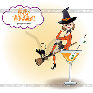 Sexy witch sits in glass of poison - vector clipart