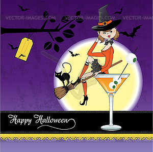 Sexy witch sits in glass of poison - vector clipart