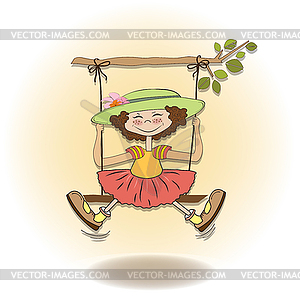 Funny girl in swing - vector clipart