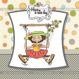 Funny girl in swing - vector clipart