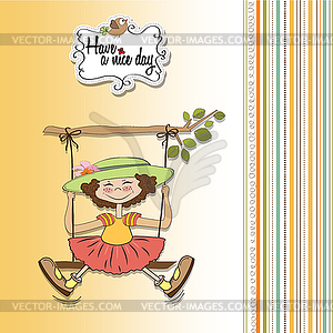 Funny girl in swing - vector EPS clipart