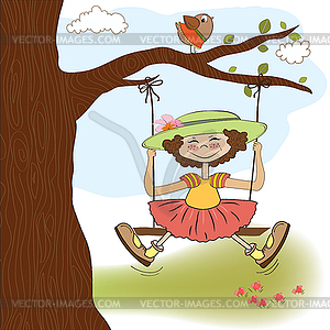 Funny girl in swing - vector image