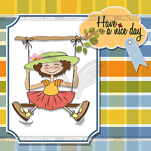 Funny girl in swing - vector clip art