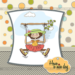 Funny girl in swing - vector clipart