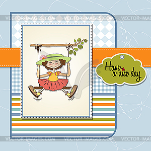 Funny girl in swing - vector image