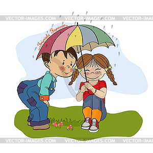 Little girl and little boy is best friends - vector image