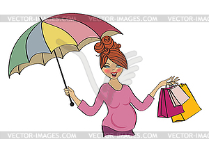 Happy pregnant woman at shopping - vector image