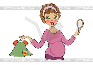 Счастливый беременная женщина, в торговых - векторный рисунок