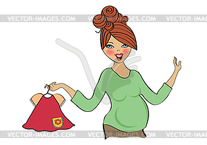 Happy pregnant woman at shopping - vector image