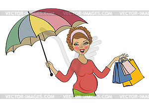 Happy pregnant woman at shopping - vector clipart