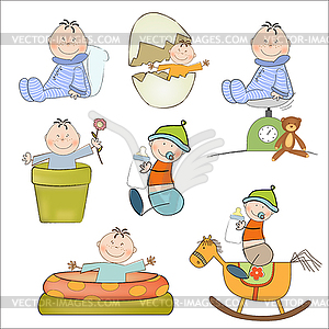 New baby boy items set - color vector clipart