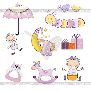 Baby girl items set - vector image