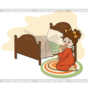 Little girl is preparing for sleep - vector clip art
