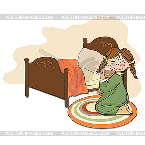 Little girl is preparing for sleep - color vector clipart