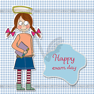 Funny young student girl before exam - vector clip art