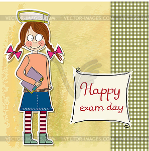 Funny young student girl before exam - vector image