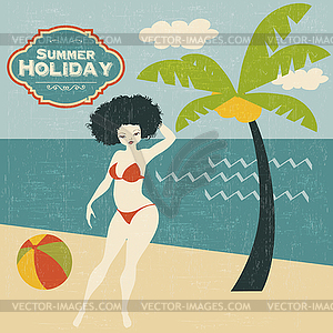 Retro woman on beach - vector image