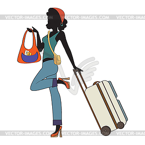 Young woman with suitcase - vector image