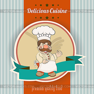 Retro with cook and delicious cuisine message - vector image