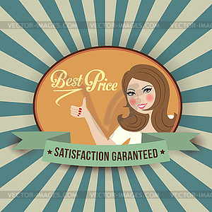 Retro illlustration with woman and best price - vector EPS clipart