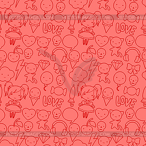 Seamless kawaii child pattern with cute doodles - vector clip art