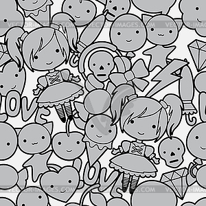 Seamless kawaii child pattern with cute doodles - vector clipart